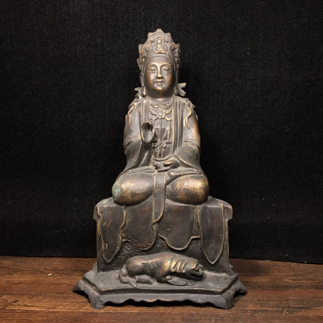 

9"Chinese Folk Collection Old Purple Bronze Cinnabar Lacquer Northern Wei Buddha Guanyin Bodhisattva Sitting Buddha Ornaments