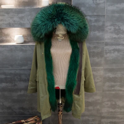 

Top Fur Women Big Collar Genuine Fox Fur inside Parkas Star Style high quality