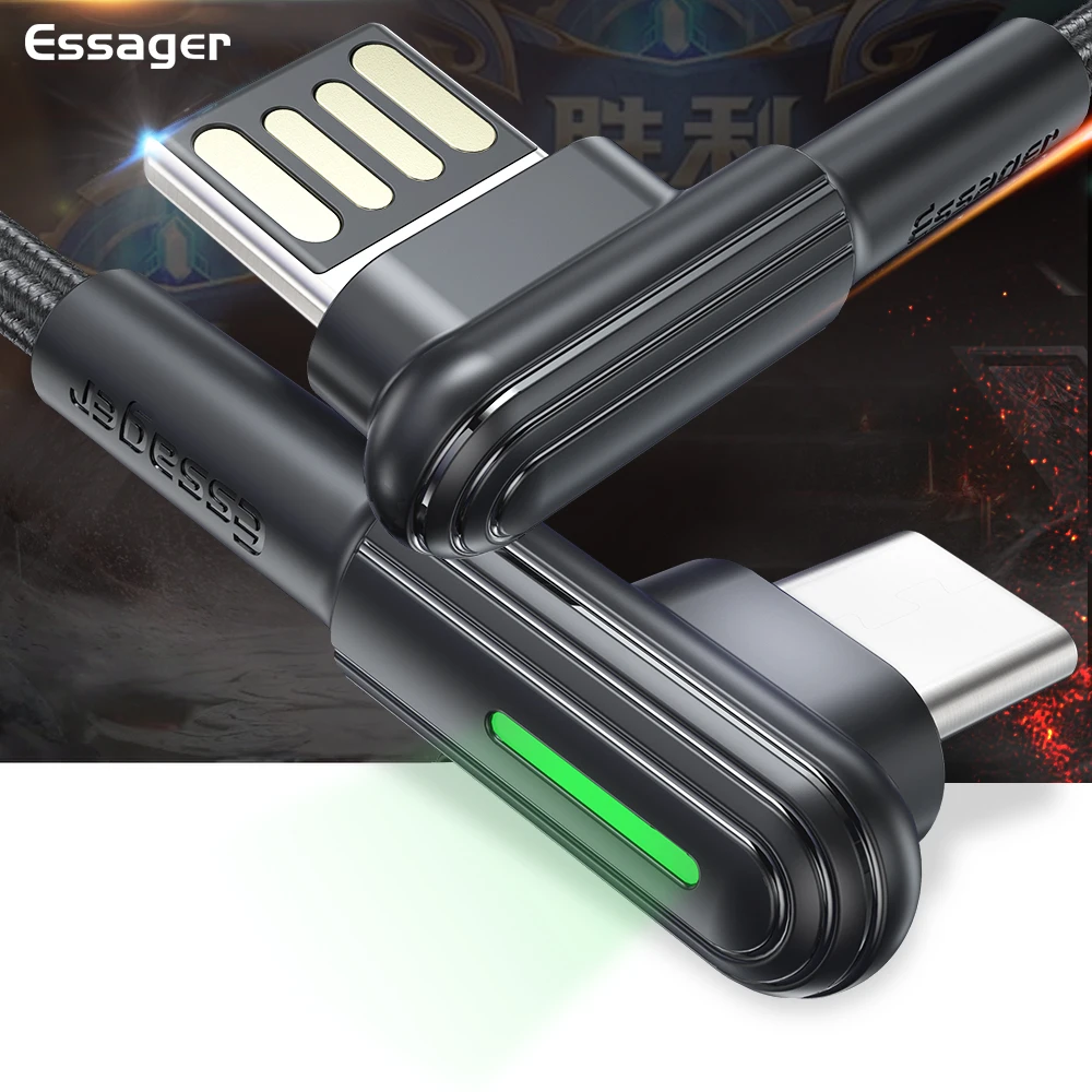 Кабель Essager usb type C 90 градусов USBC шнур для samsung Xiaomi Redmi Note 7 3A Быстрая зарядка зарядное устройство кабель для мобильного телефона USB-C
