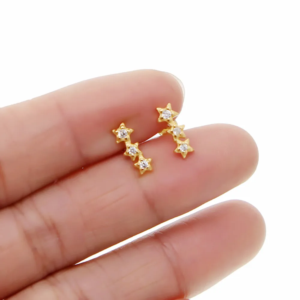 Настоящее серебро 925 пробы серьги гвоздики золотистого цвета со звездой и леской