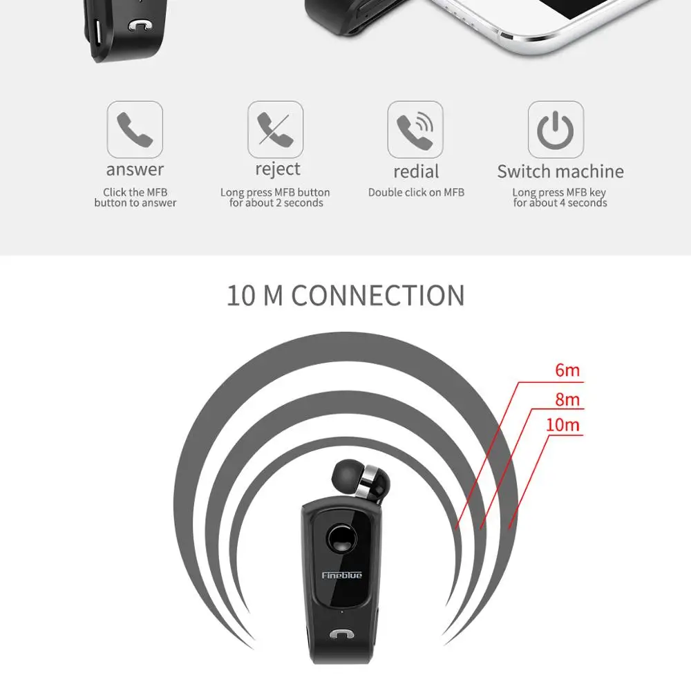 Fineblue F920 беспроводные наушники Bluetooth 4 1 с Вызовы микрофон вибрации напомнить зажим