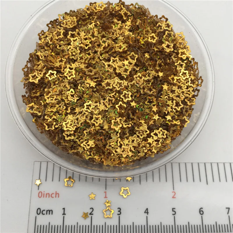 Laser Gold 3 мм полые звезды P ПВХ свободные блестки для маникюра ногтей, свадебные конфетти, аксессуары для орнамента/рукоделия - Цвет: Laser Gold