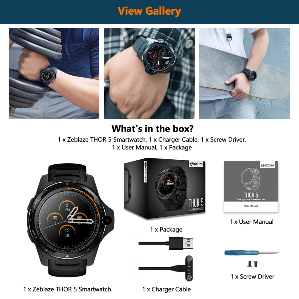 Zeblaze THOR 5 4G Smartwatch Phone двойная система 2 ГБ + 16 Гб 1 39 &quotAOMLED экран 8.0MP камера монитор