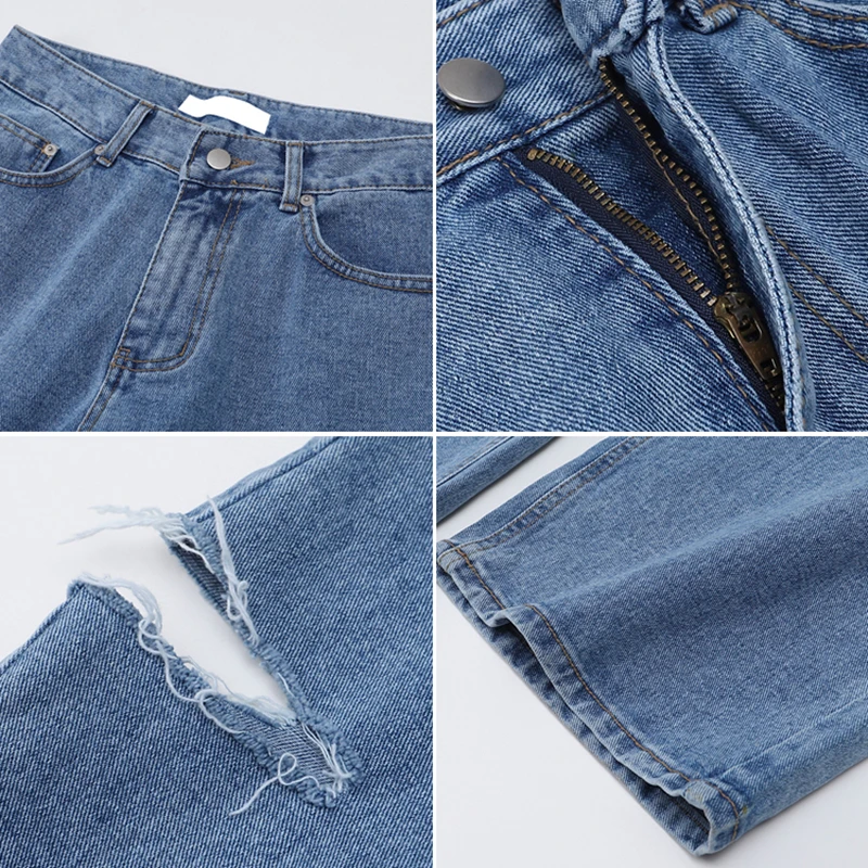 

Women's Ripped Jeans 2021Spring Harajuku Streetwear High Waist Femme Denim Trouser Pantalones Vaqueros Mujer Wide Leg Pants