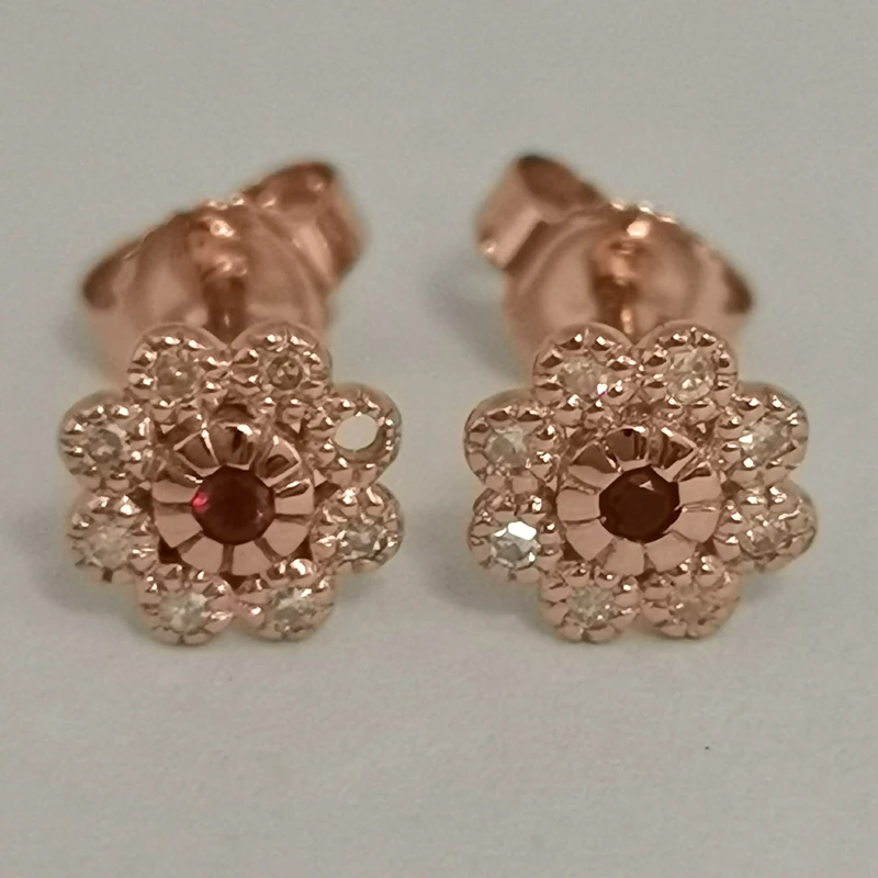 Solid 10k Rose Gold SI/H Natural Diamonds Women Stud Earrings Genuine Ruby Anniversary Wedding Trendy | Украшения и аксессуары