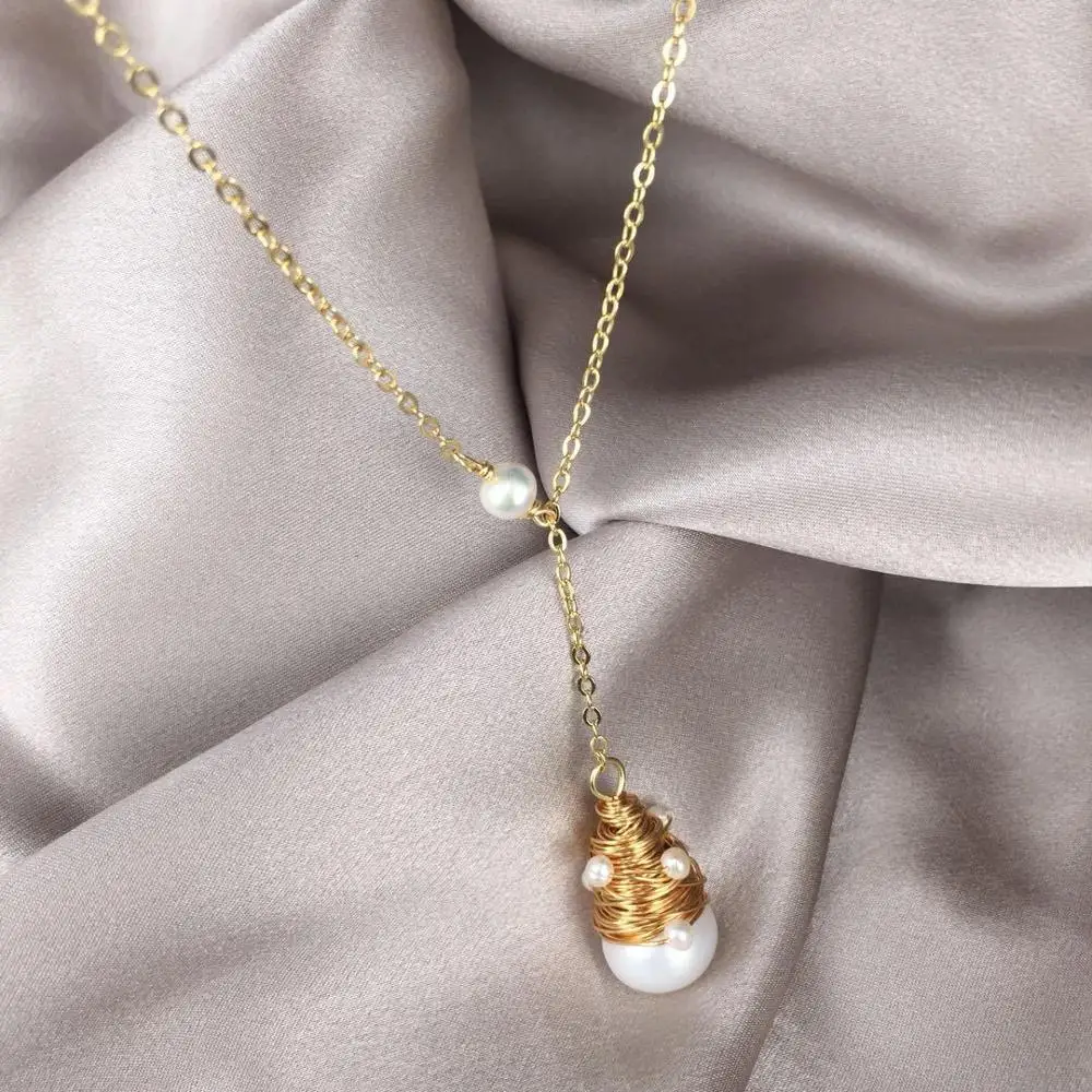 Золотая цепочка женское ожерелье с пресноводным жемчугом Bijoux Femme ювелирные
