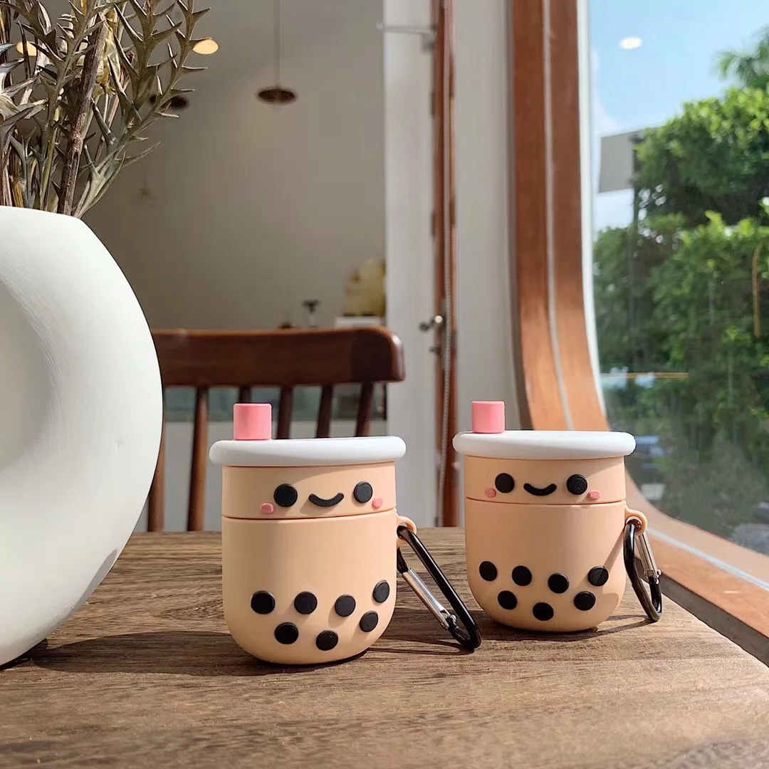 Для AirPods чехол 3D милый жемчужный молочный чай чехол для наушников для Airpods 2/i10/i11TWS Защитная крышка с крючок карабина