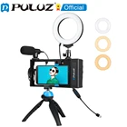 PULUZ 4 в 1 BT ручной влоговый живой вещание смартфон видео Rig LED селфи свет наборы для телефонов iPhone Huawe HTC LG