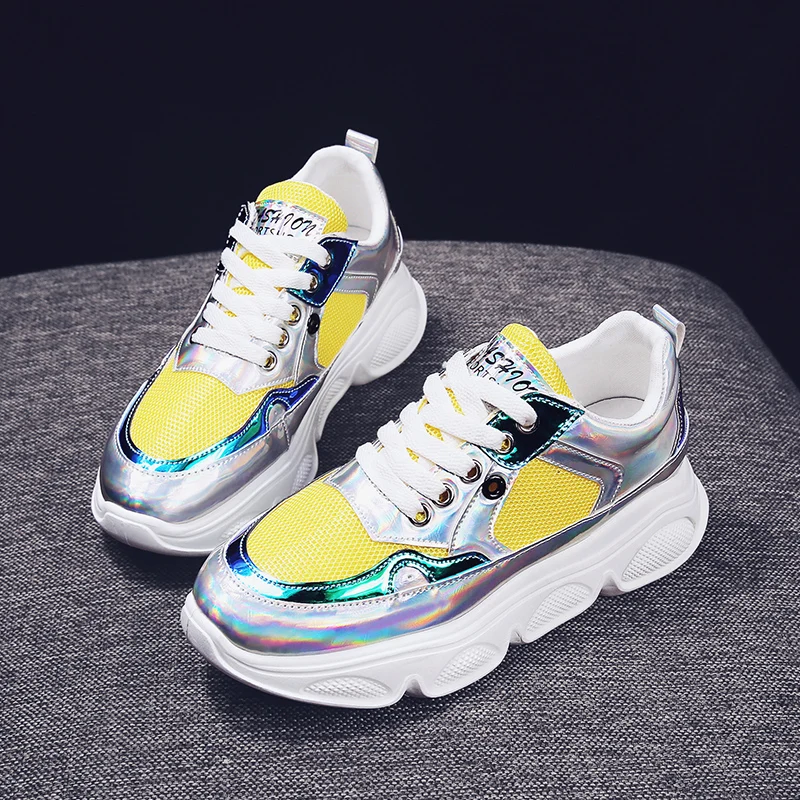 Женские летние кроссовки для бега сетчатая платформа лазерная полая женская