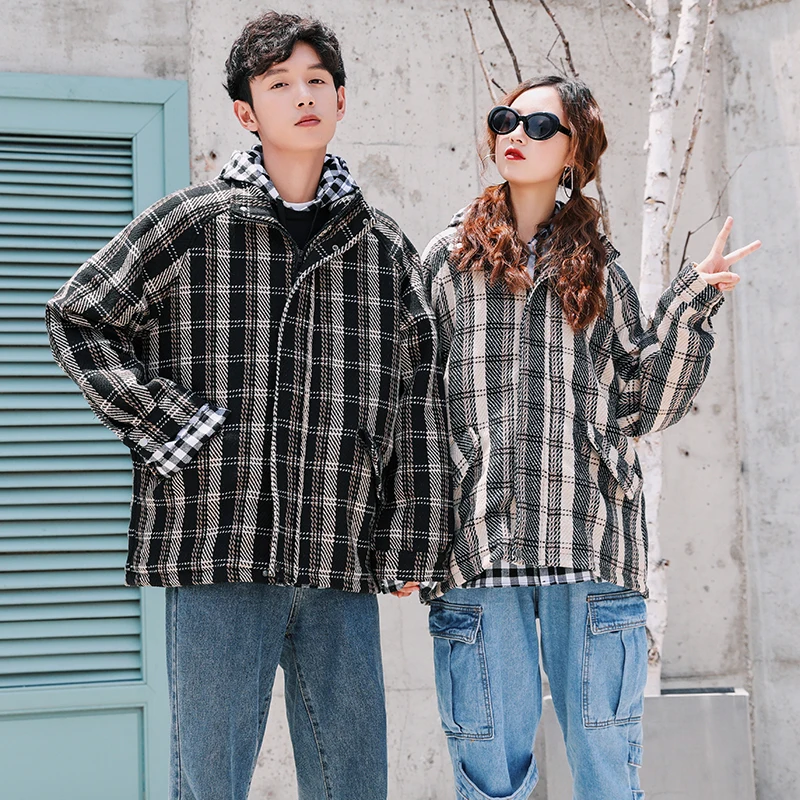 

UYUK Autumn Style New Couples Retro Plaid Youth Loose Casual Trend With Students Jacket Hombre Streetwear Clothes