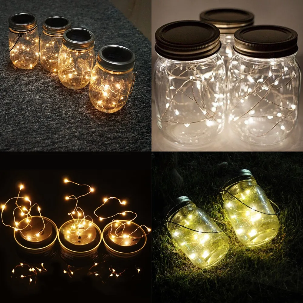 

Solar Mason Cap Lamp Strip Light Christmas Festival Garden Corridor Bedroom Home Decor 1.2V 3 Lighting Colors Light