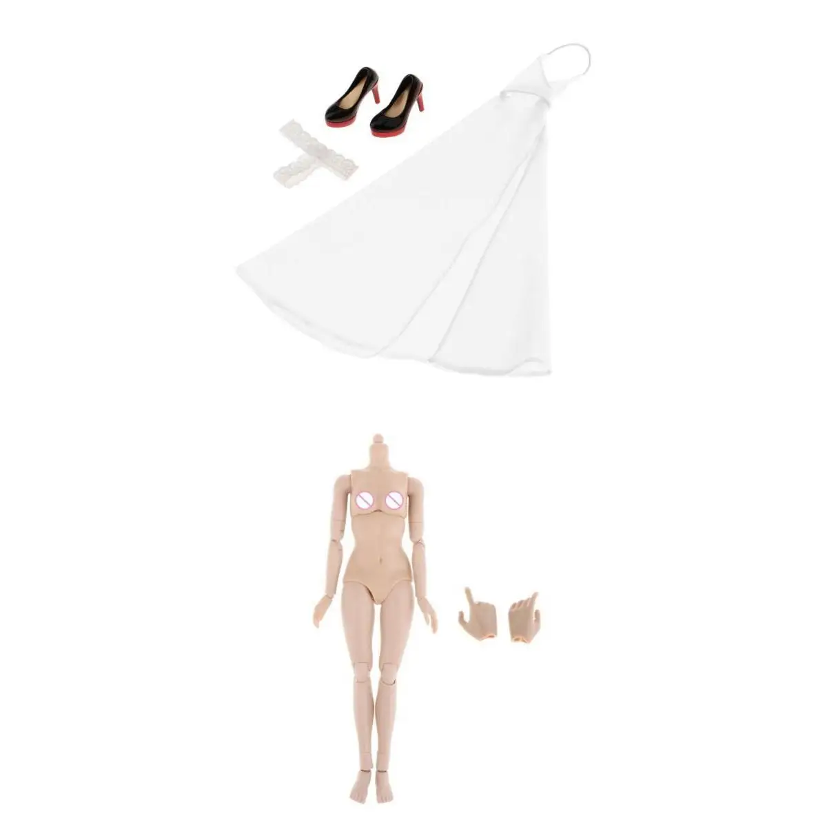 

1/6 Flexible Female Body Figures Doll Body with Backless Dress