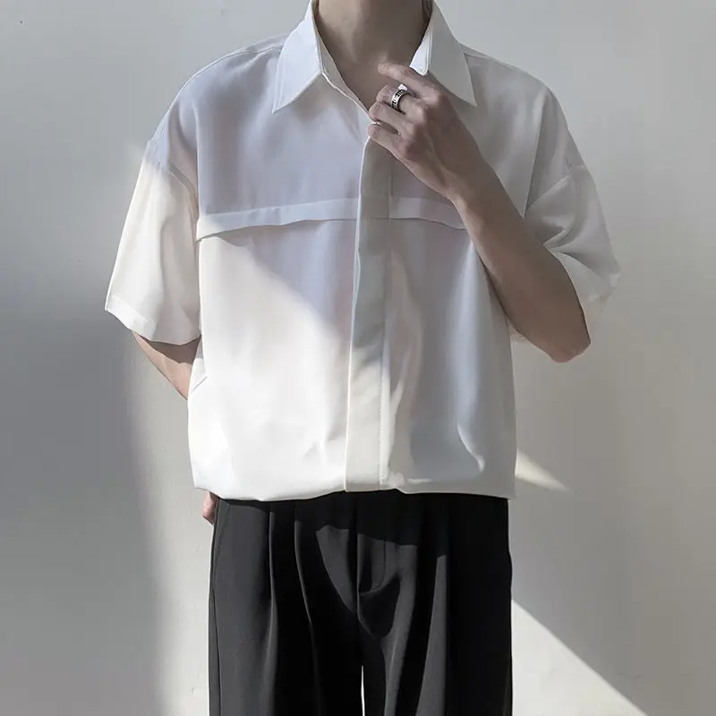 Summer Short-sleeved Shirt Men's Fashion Brown White Shirt Men Streetwear Korean Loose Casual Shirts Mens Dress Shirt M-2XL
