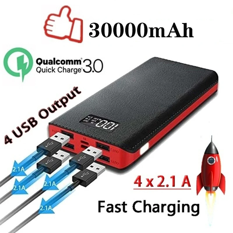 Power Bank 30000mAh power bank Мобильная внешняя батарея портативное быстрое зарядное устройство цифровой дисплей для всех внешний аккумулятор для смартфона