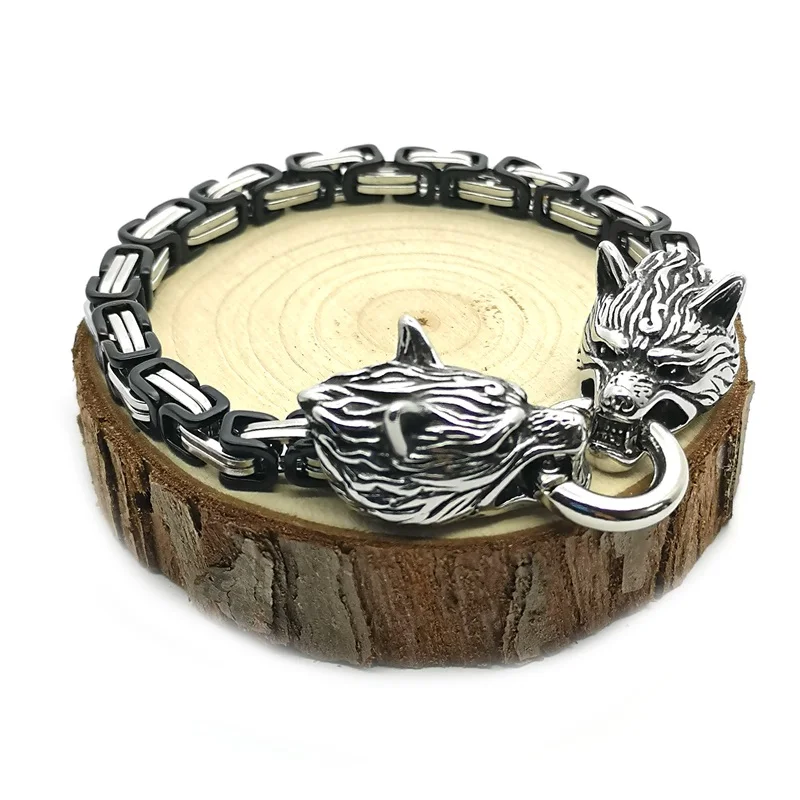 Мужской браслет-цепочка из нержавеющей стали с головой волка модные аксессуары