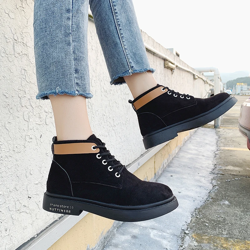 

2020 модные повседневные Черные женские ботильоны на шнуровке; Ботинки на платформе; Женские ботинки для отдыха; Обувь в уличном стиле; U11-81