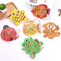 cartoon animal montessori kids toys wooden guiding puzzle toy with beads creative children magnetic maze educational brinquedos