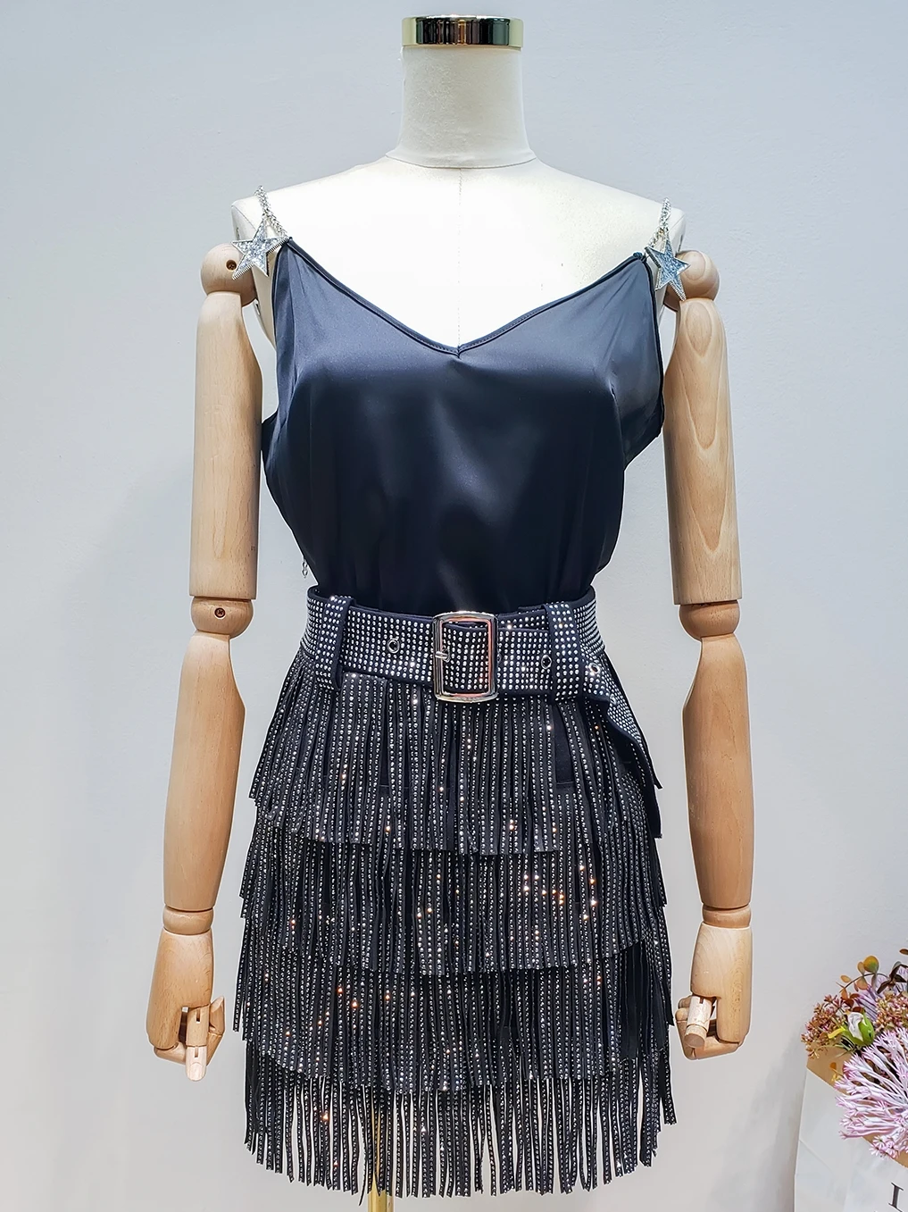 Летняя женская юбка новинка Ins супер мода стразы бахрома расшитая блестками с