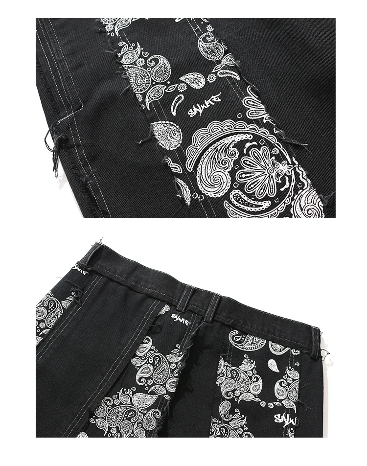 Мужские черные джинсы с принтом пейсли кешью мешковатые высокой талией