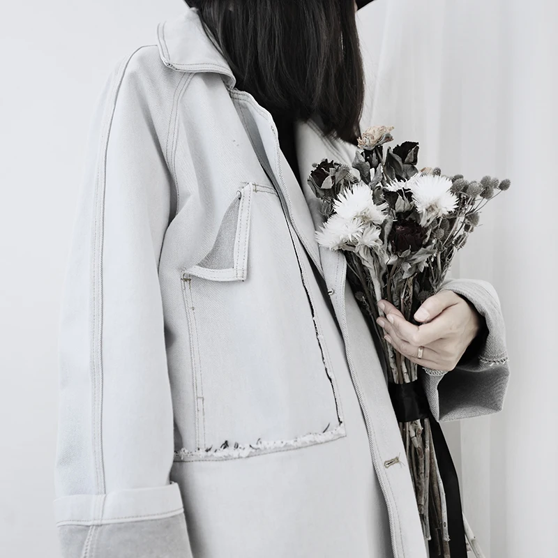 Новинка 2019 корейский стиль женский длинный винтажный белый Тренч однобортный