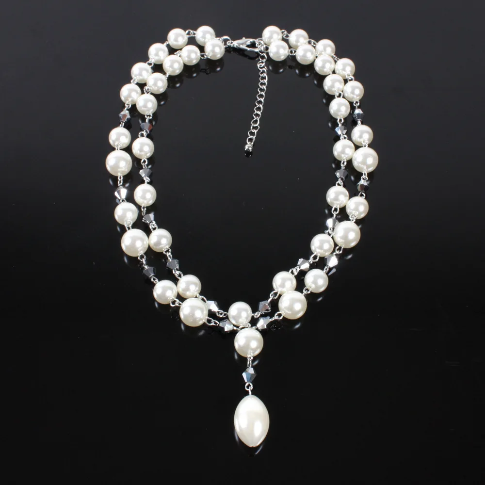 Модные бусы жемчуг Двухслойное ожерелье с кисточкой серьги ключицы белый