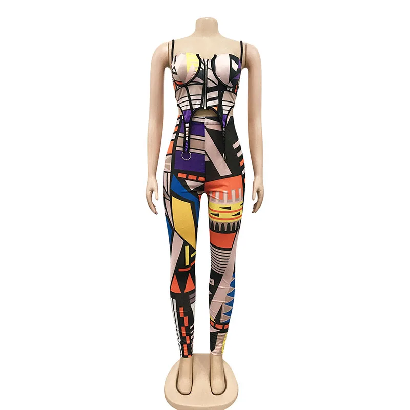 

Women's Sling Trousers Sexy Suit Spring 2021 European and American Fashion Casual Sling Milk Silk Printing Two-piece Suit
