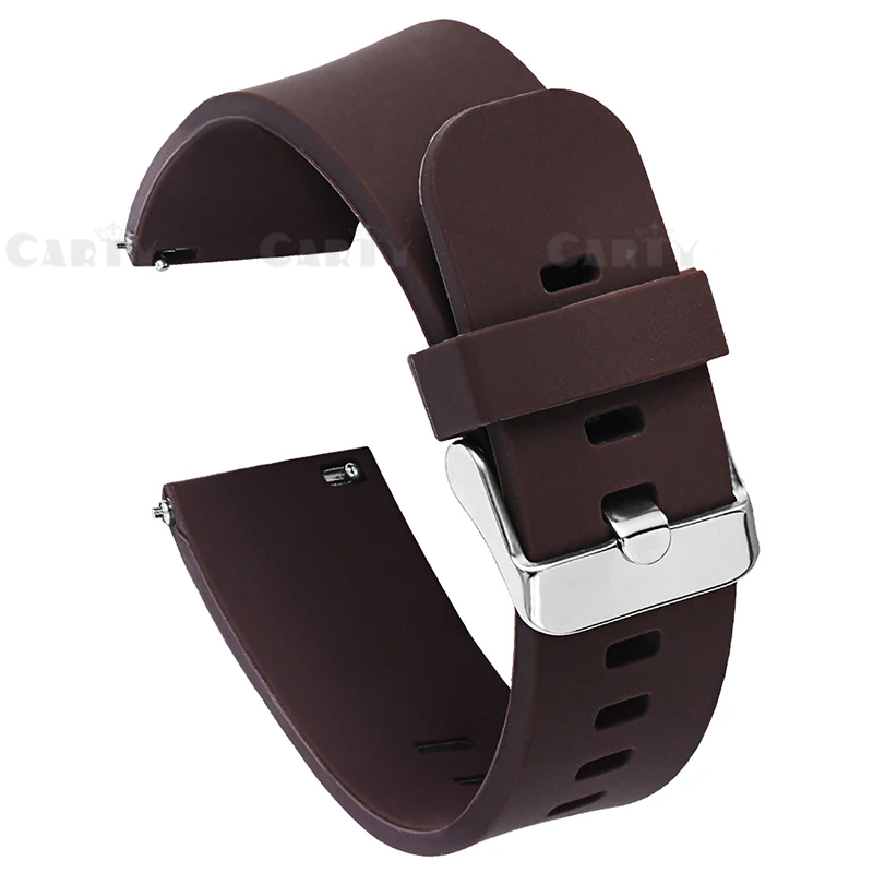 Brown silver buckle Carty силиконовые браслеты для часов быстросъемные ремешки для часов 20 мм 22 мм Мужские и женские мягкие резиновые черные или серебряные пряжки безопасные кольца Хранитель - Цвет ремешка: Brown silver buckle