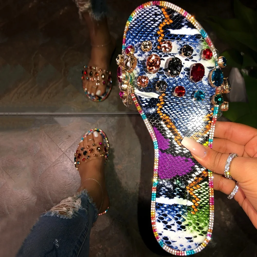 Шлепанцы женские из ПВХ уличные сандалии карамельных цветов с рисунком змеиной