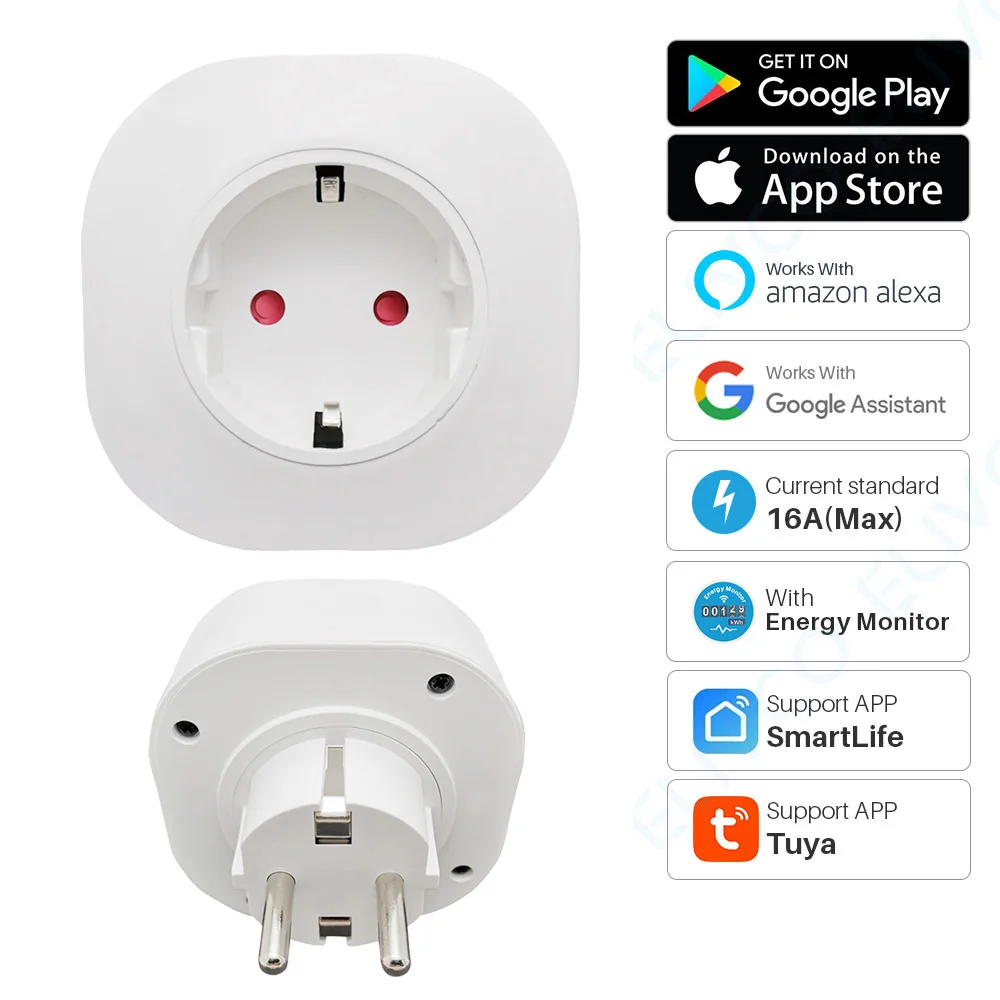 

Smart Plug WiFi Socket EU 16A Power Monitor Timing Function Tuya SmartLife APP Control Works With Alexa Google Assistant