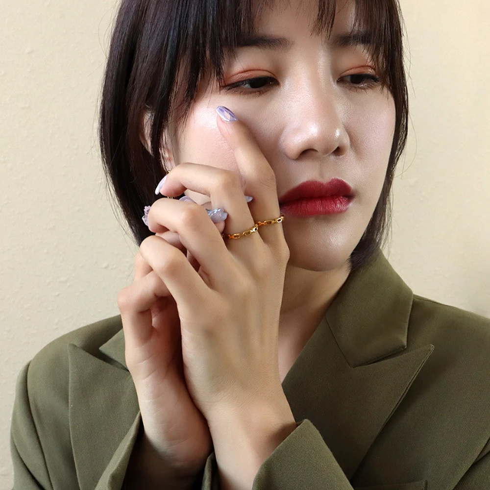 

YAONUAN 2021 Trendy French Style Joint Hollow Out Ring Gold Plated Titanium Steel Finger Accessories Fashion Female Jewelry Gift