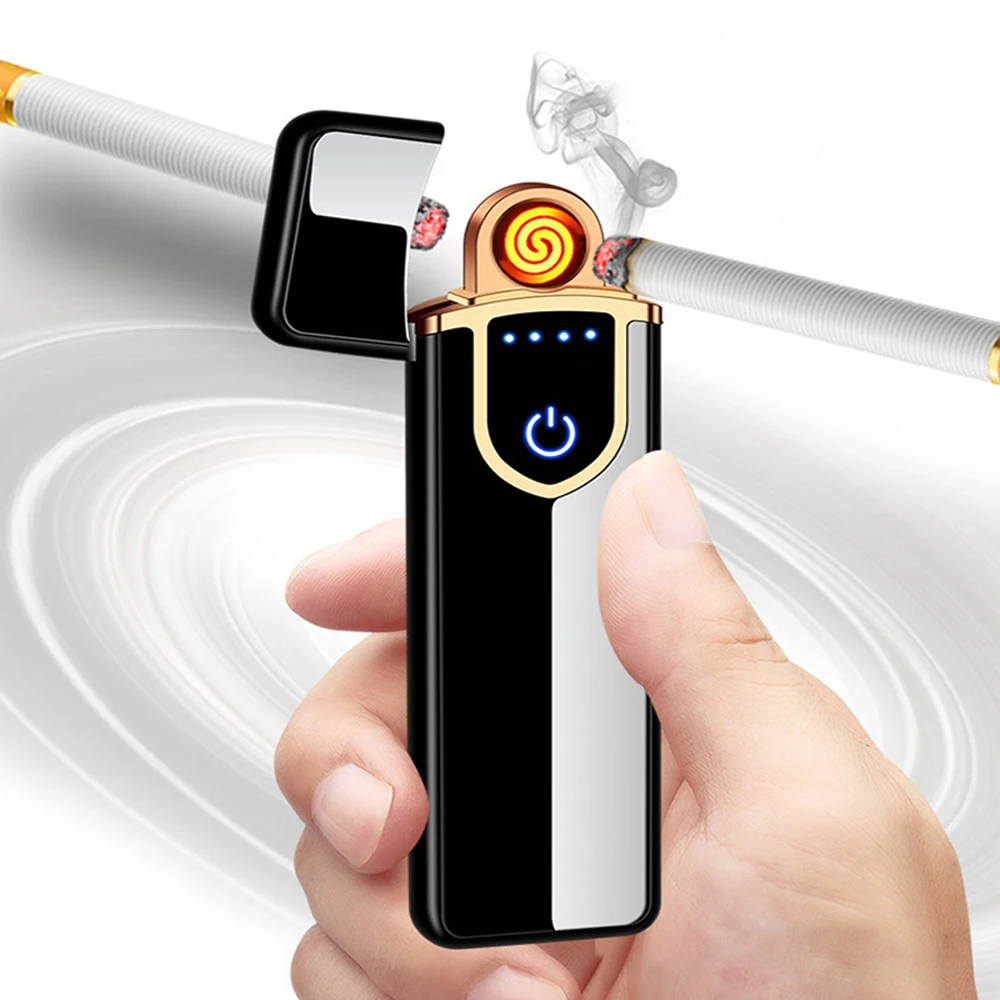 

Fingerprint Induction USB Lighters Rechargeable Ultra-thin Lighter Personality Plasma Flameless Electric Lighters Gadgets Men