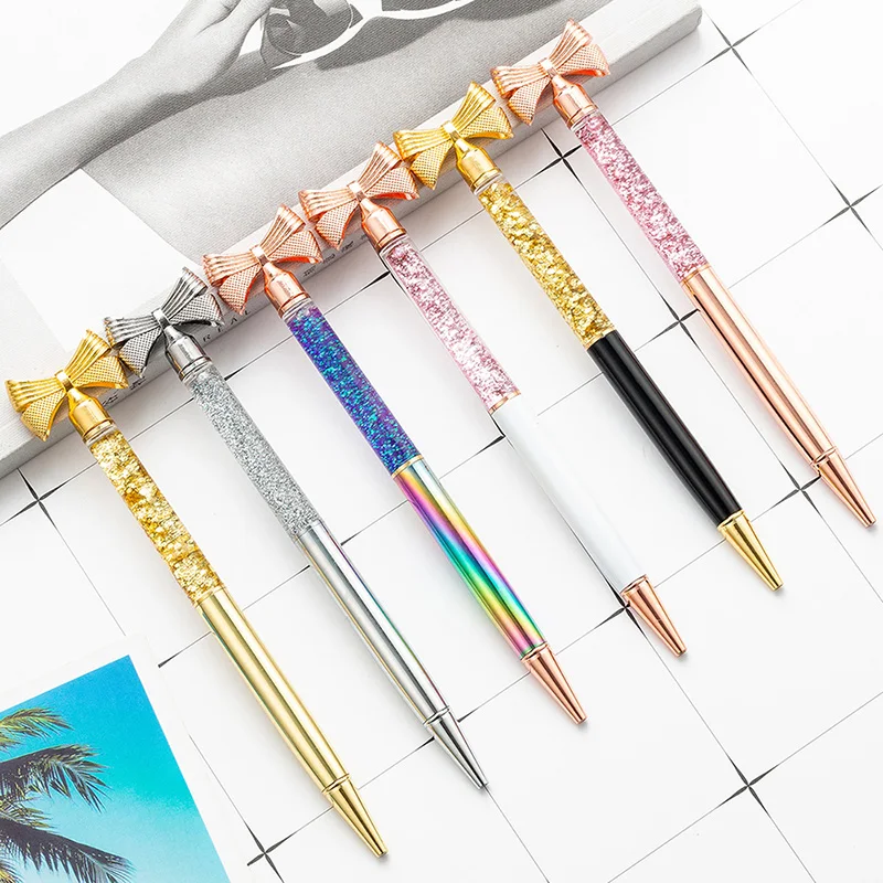 

Gold Powder Bow Pen for Office Lady New Girls Bow Metal Ballpoint Pen 12pcs/lot