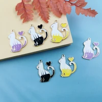 10pcs 1925mm 3 color cute enamel cat charms for jewelry making love heart charms diy pendants earrings necklaces accessories