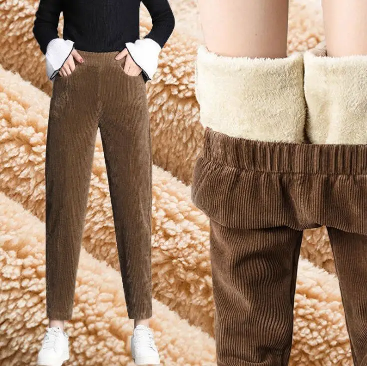 

Женские утепленные вельветовые брюки с плюшевой подкладкой, Свободные повседневные женские брюки на осень и зиму