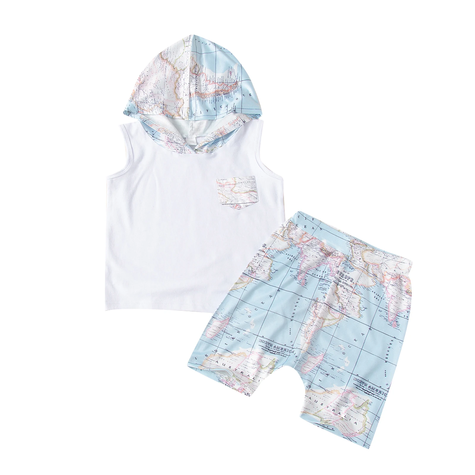 

Летние повседневные Костюмы для мальчиков, футболка без рукавов с карманами и капюшоном, жилет и короткие брюки, комплект из 2 предметов