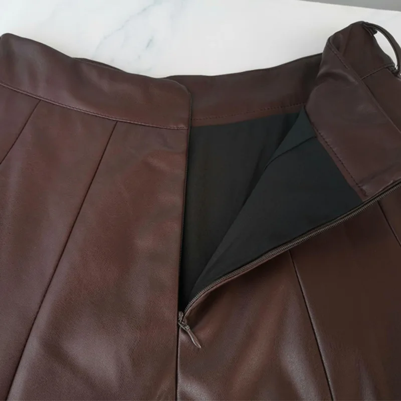 Женская кожаная юбка с высокой талией осенне-зимняя Тяжелая Высококачественная
