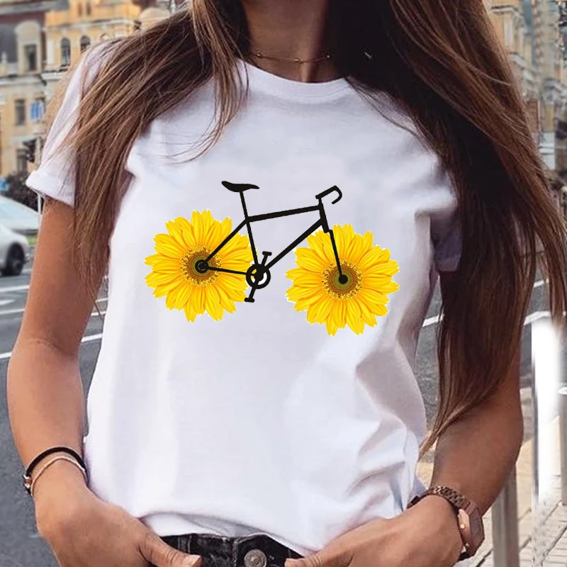 

2021 New Tee Graphic Sunflower Floral Cute Summer Spring 90s Casual Fashion Aesthetic Print Female Clothes Tops Women T-Shirt