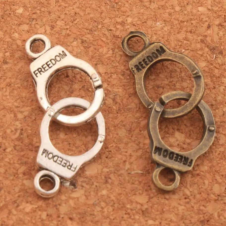 Handcuffs Freedom Connector Spacer Charm Beads 200PCS Zinc Alloy Bronze Pendants Alloy   Jewelry DIY L243 31.7x10.2mm