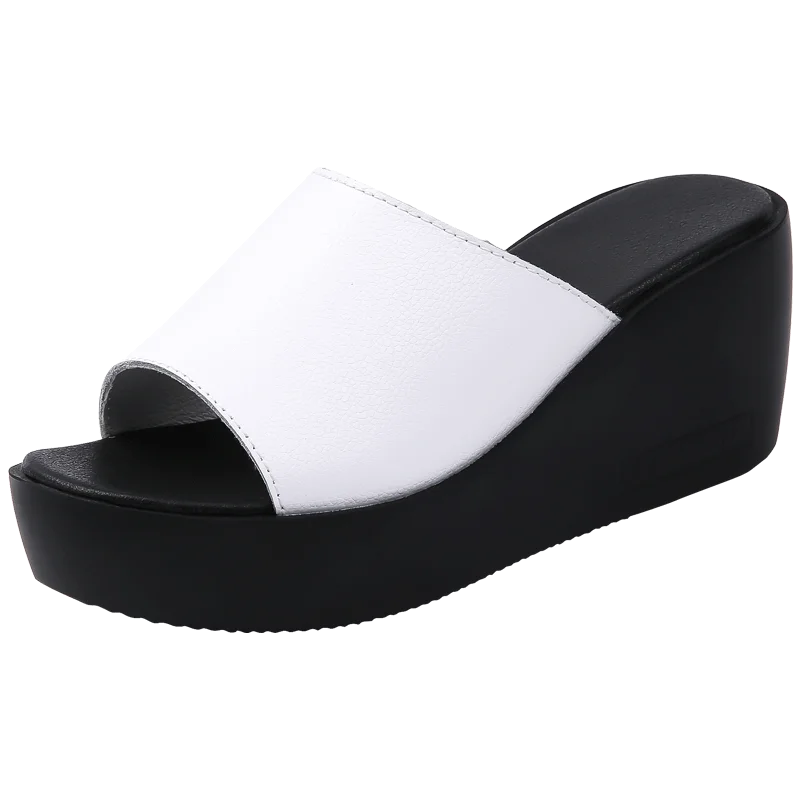 

Leather Slippers For Women Wearing The New Summer 2021 Platform Platform Comfy Fashion Sandal High Heeled Wedge Slippers