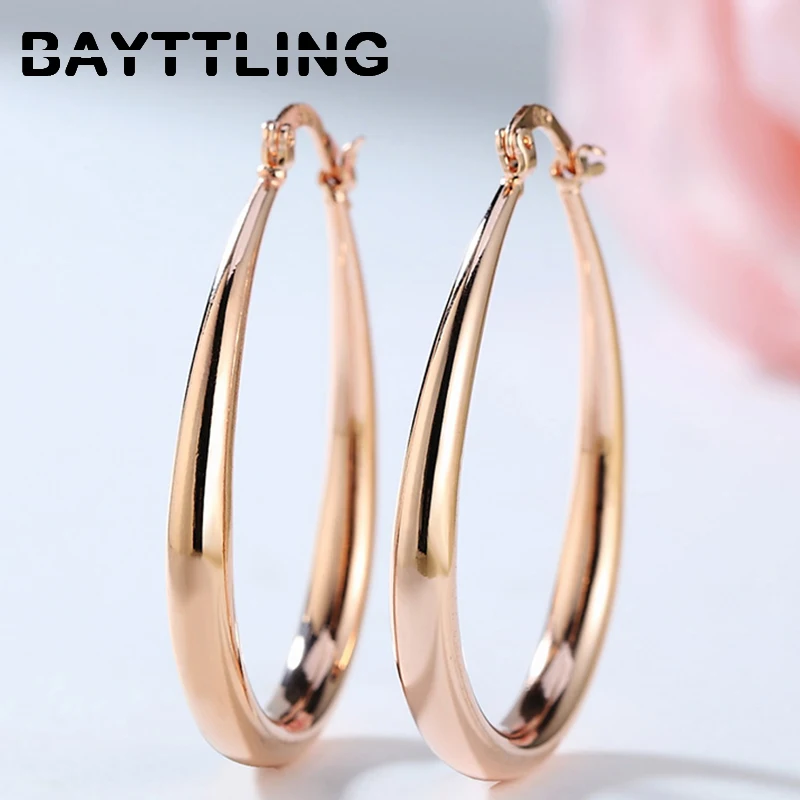 

BAYTTLING 925 Sterling Silver Gold/Rose Gold/Silver 44MM U Big Hoop Earrings For Woman Lady Fashion Statement Jewelry Gift