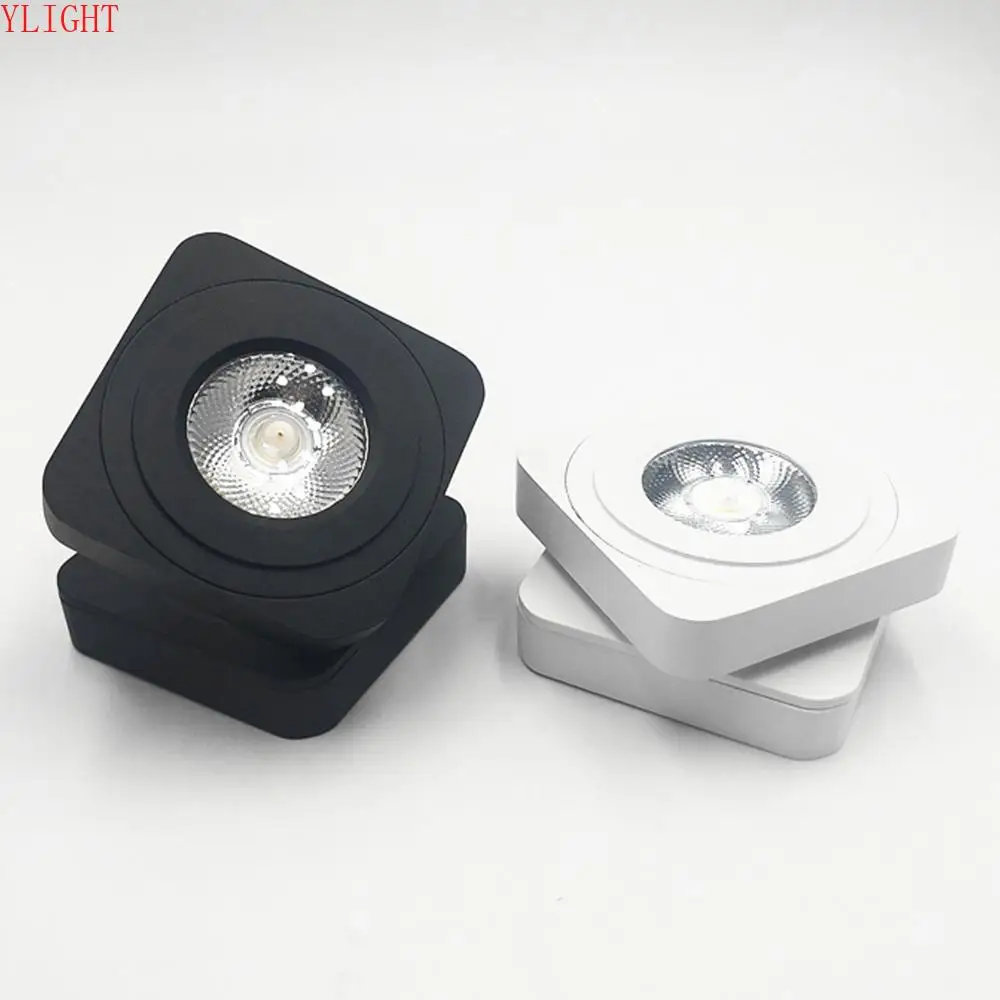 

360 Angle Adjustable Square Surface Mounted Downlight Ceiling Lamp 5W 7W 10W LED COB Spot Light AC110/220V