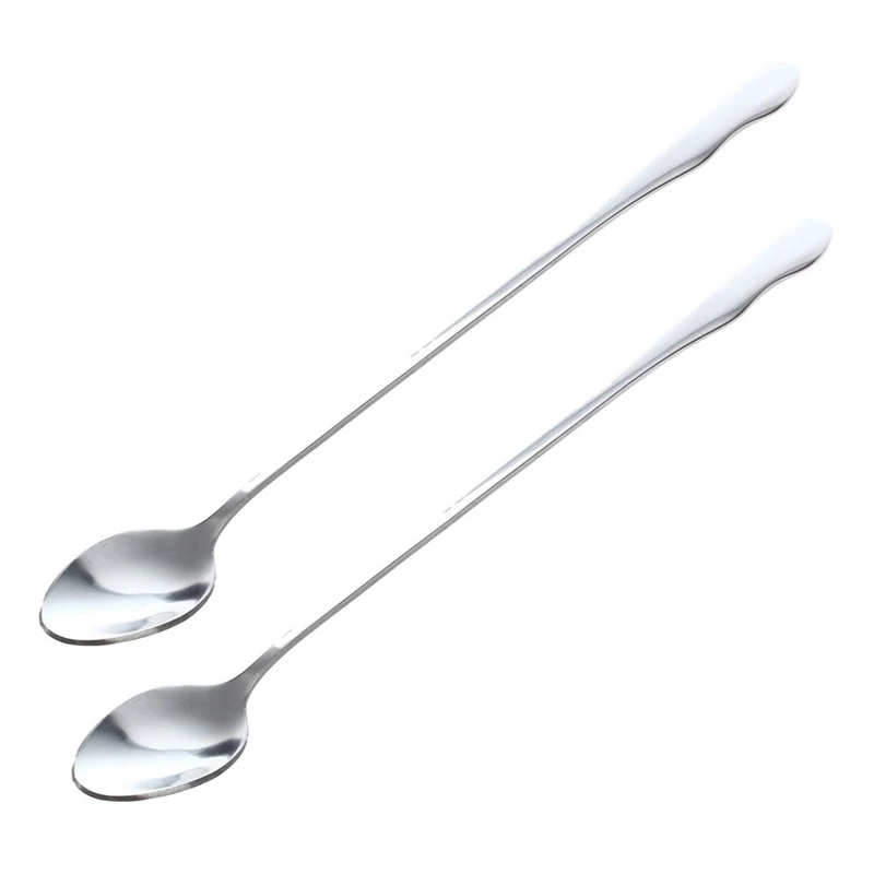 

2X Stainless Steel Tableware Long Handle Scoop Teaspoon 10 Inch