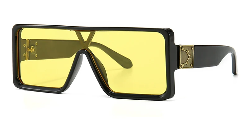 black with yellow Peekaboo, черные негабаритные солнцезащитные очки для мужчин, цельное серебряное зеркало,, большие квадратные солнцезащитные очки для женщин, uv400, Летний стиль - Цвет линз: black with yellow