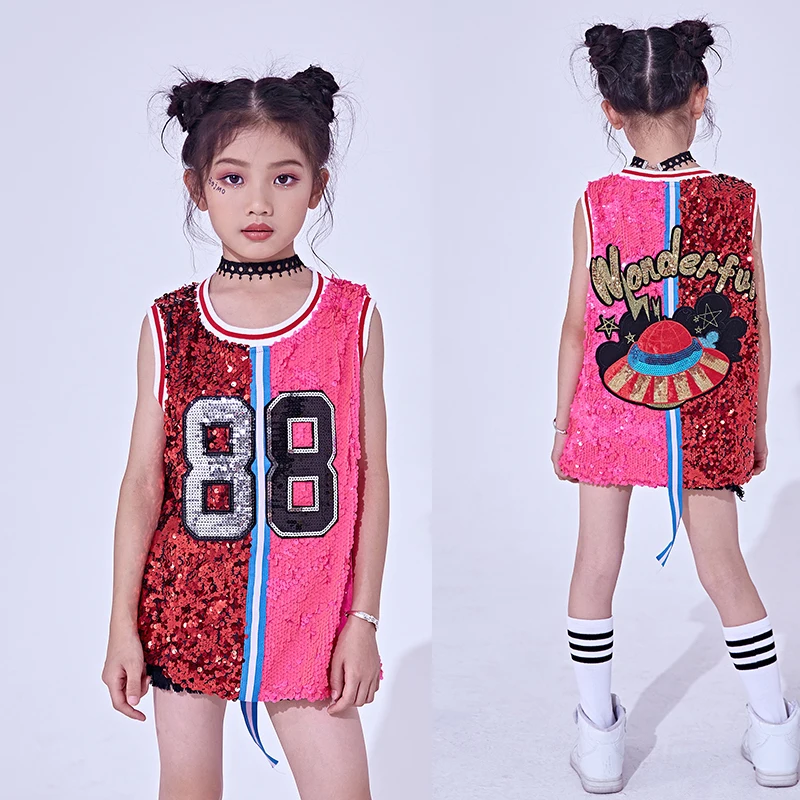 2020 танцевальные костюмы в стиле хип хоп детский жилет с блестками детское платье для сцены джаз Уличная