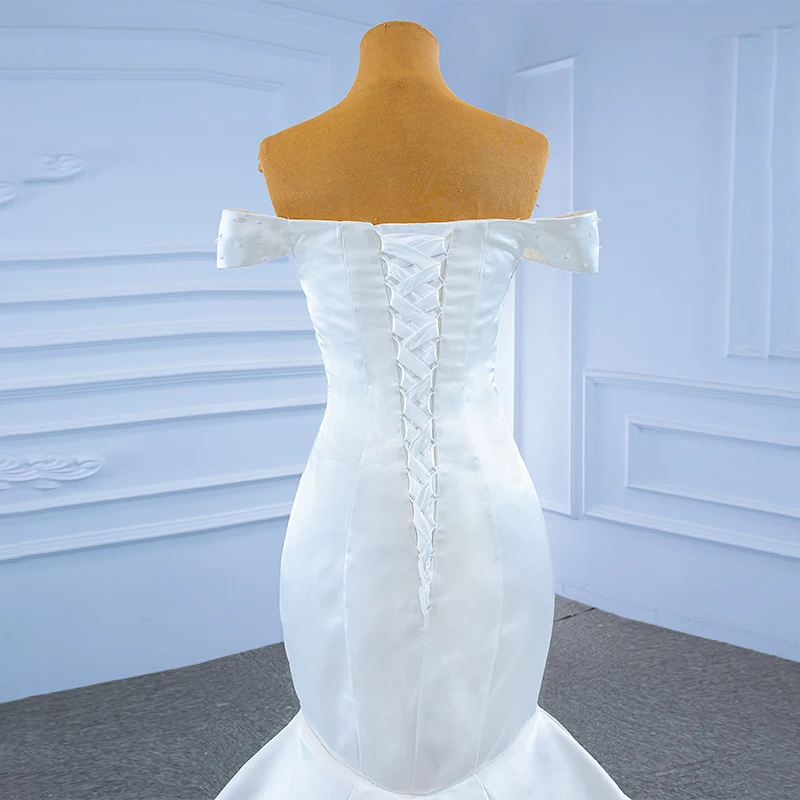RSM67285 White Tight Wedding Dress Bride Attending Banquet Marriage Support Custom Inlaid Pearl Fishtail Gown robe de mariée