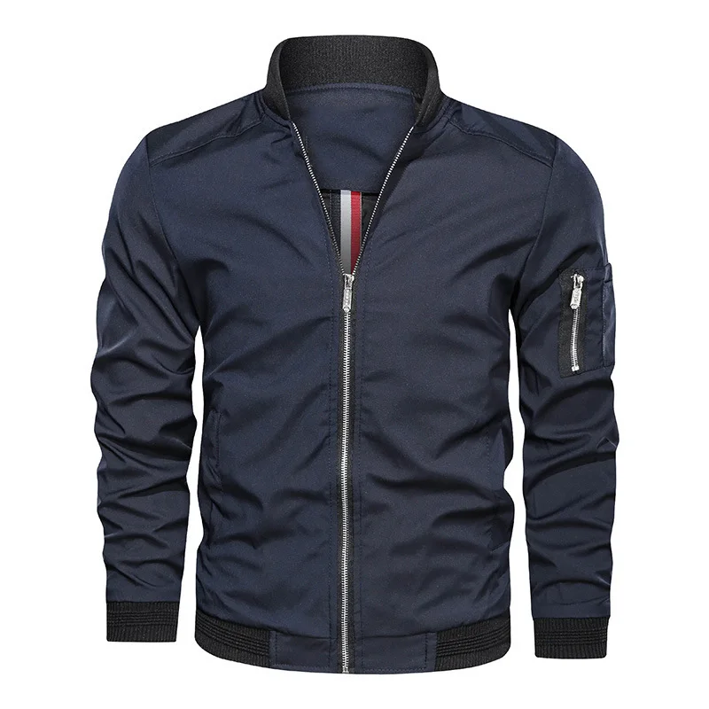 

Men Bomber Jacket Daily Casual Thin Slim Baseball Jackets Long Sleeve Solid Coat Zipper Windbreaker Male Outwear Brand Clothing