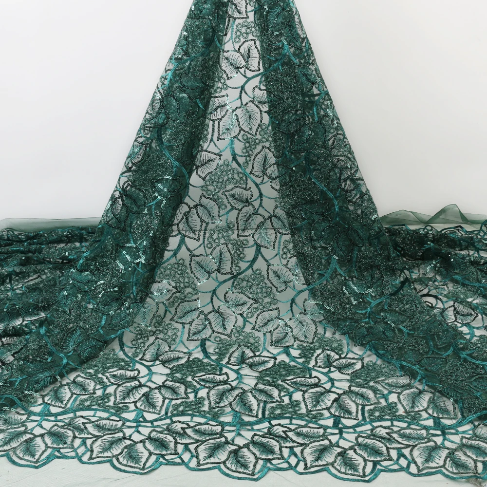 

PGC African Sequins Lace Fabric 2021 High Quality Lace Nigerian Women PartyEmbroidery 5 Yards French Tulle Lace Fabric YA3854B-7