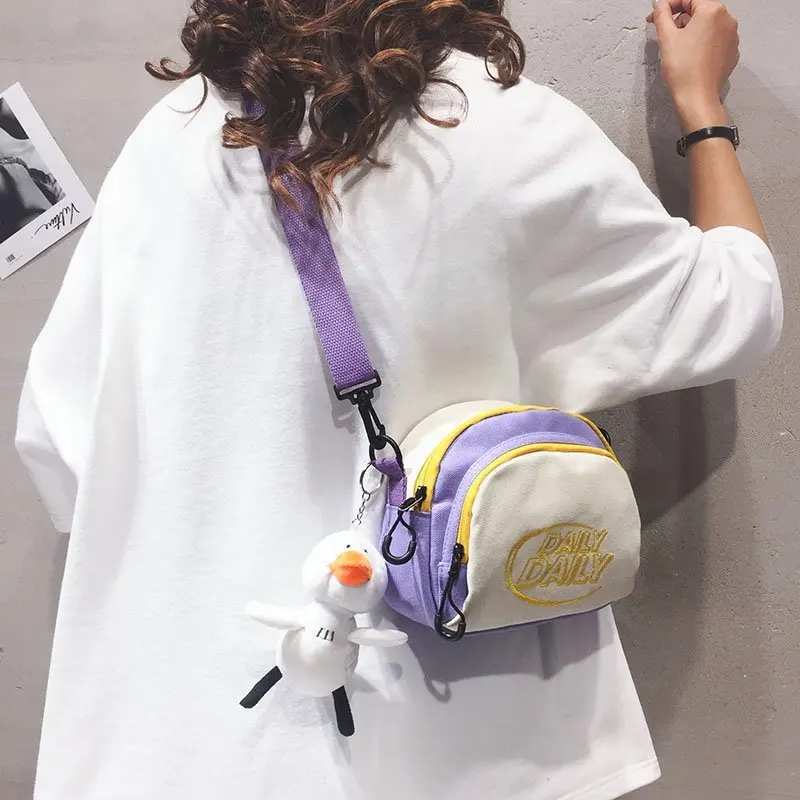 

Women's hit color canvas crossbody lipstick bag coin purse canvas small round bag