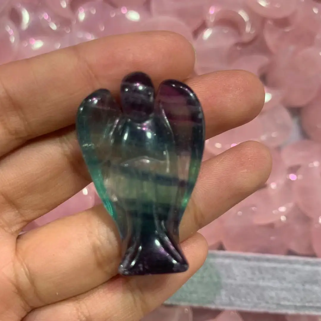 

Natural Rainbow fluorite crystal carvings flower with hole for pendant DIY 1pcs