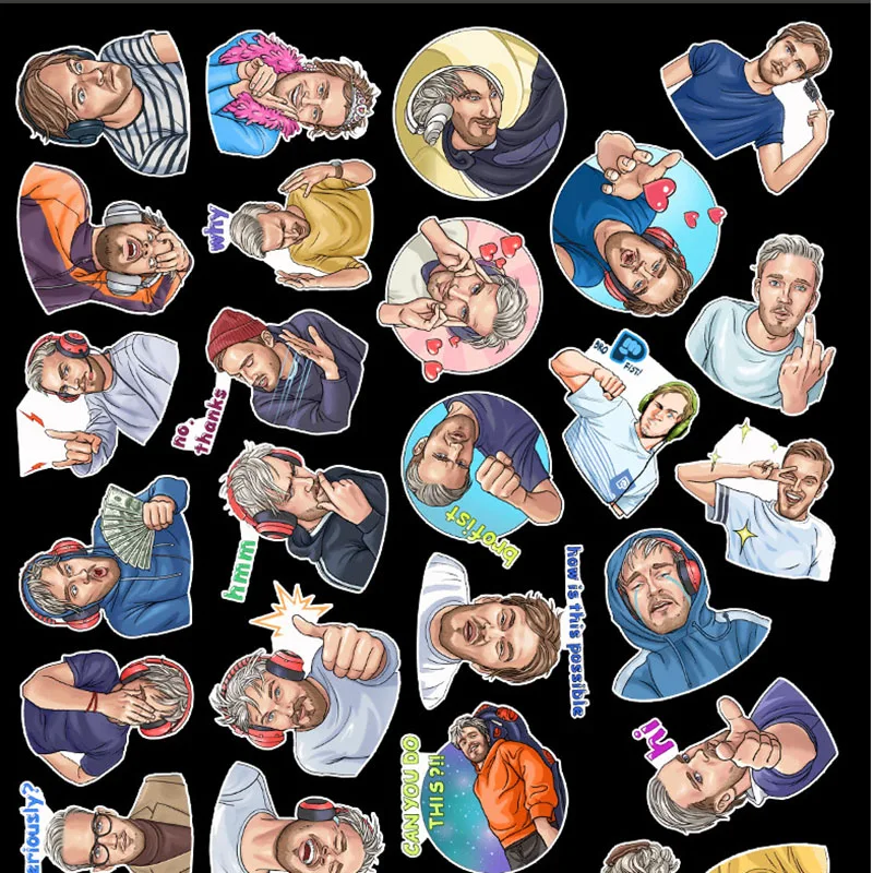

34 pcs World Internet celebrity Brofist PewDiePie Graffiti Waterproof Skateboard Travel Suitcase Phone Laptop Luggage Stickers
